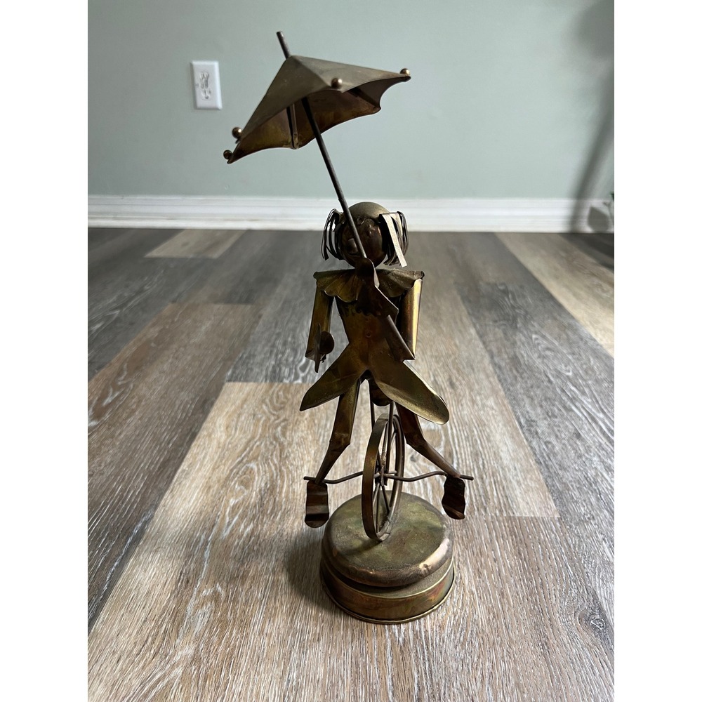 Sankyo Girl on Unicycle Music Box Unisex OS Gold Brass Metal Vintage Kinetic Art